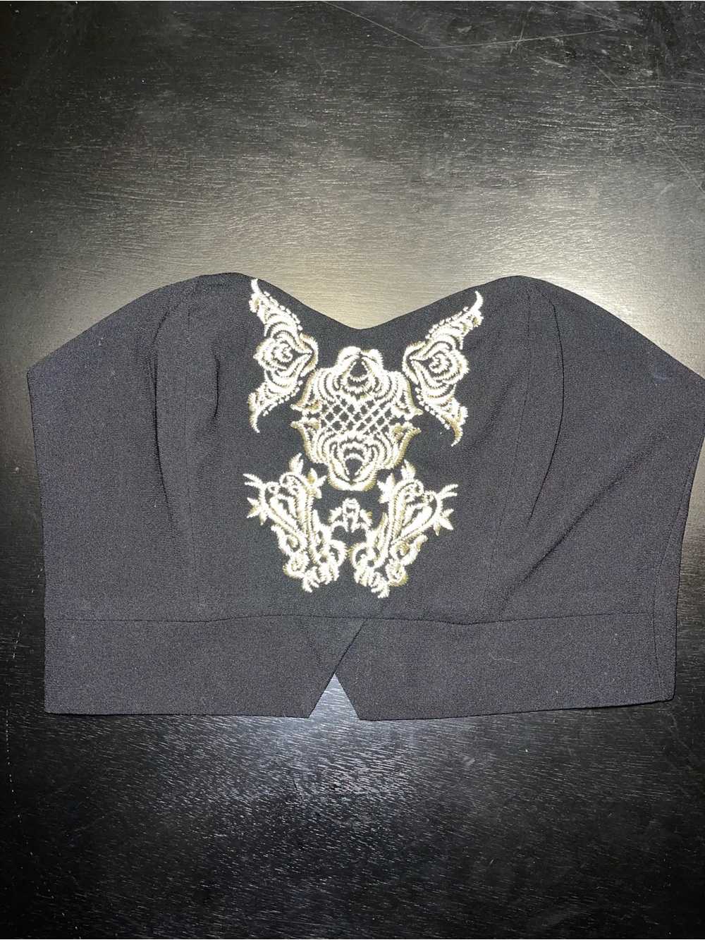 Black Strapless Embroidered Bustier Top